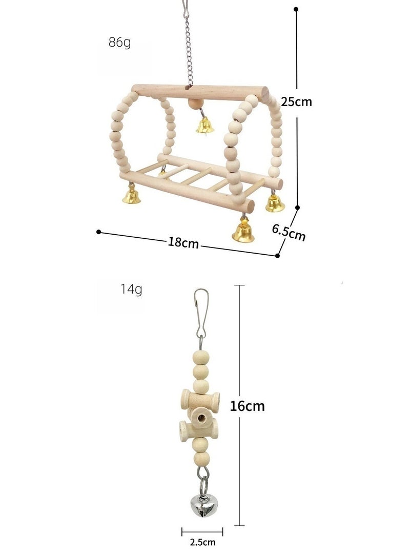 Oldzhan Parrot Toy Set, Natural Wood Color Combination Set, Parrot Play and Chew Toys, Colorful Beads, Swing, Climbing Ladder, Bird Supplies (8-piece Set) - Image 4